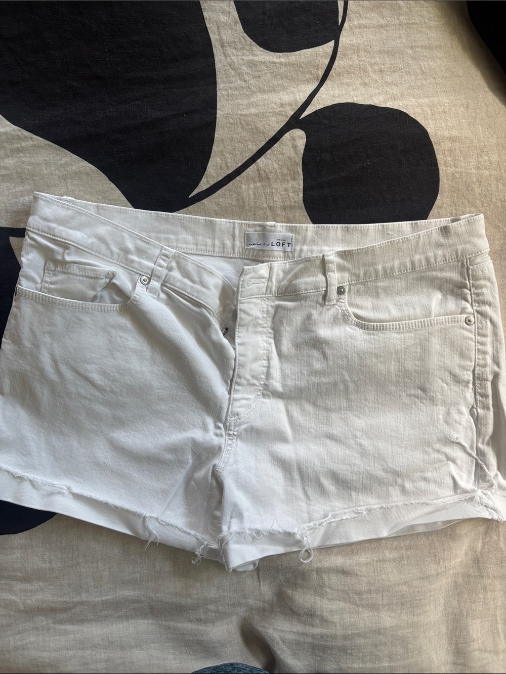 LOFT White Frayed Hem Denim Cutoff Shorts